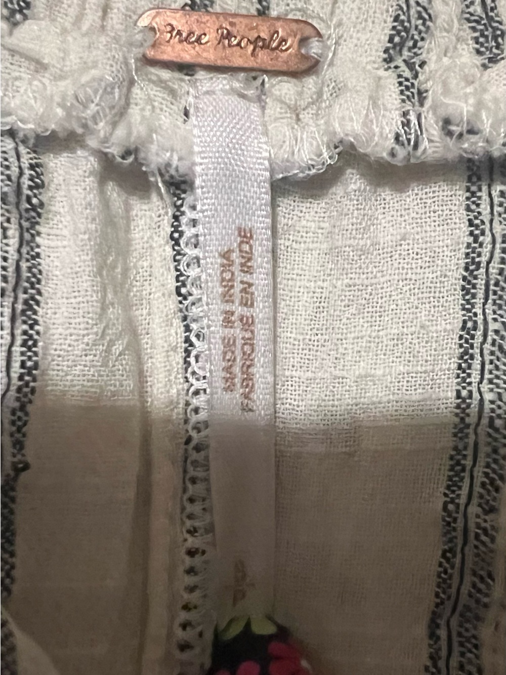 Free People Striped Cream & Black Linen-Textured Pants - Picture 4 of 4